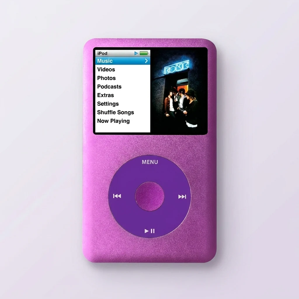 Custom iPod Classic with a purple shell and purple click wheel.